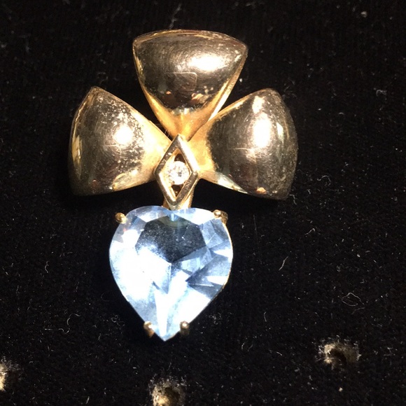 Vintage gold tone simulated blue topaz pin brooch - Picture 6 of 6